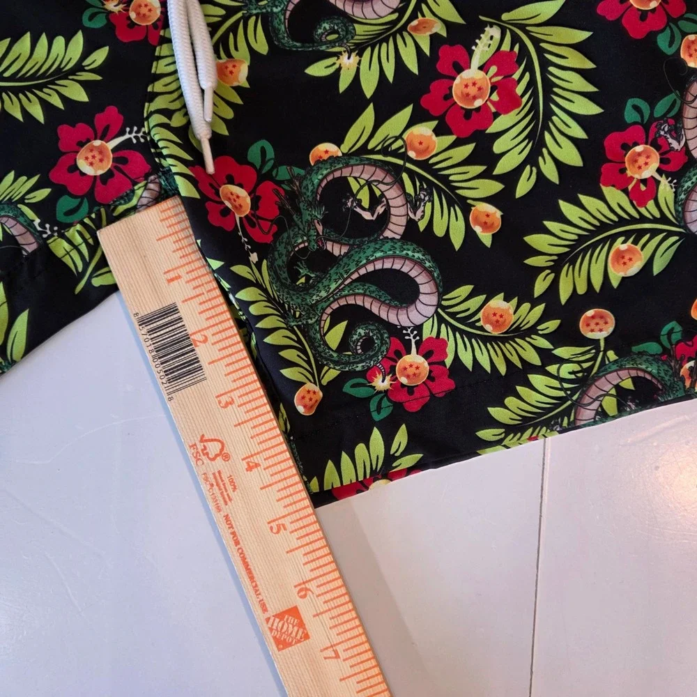 Dragon Ball Super Shenron Hibiscus Swim Trunks Mens Medium Black Anime Shorts